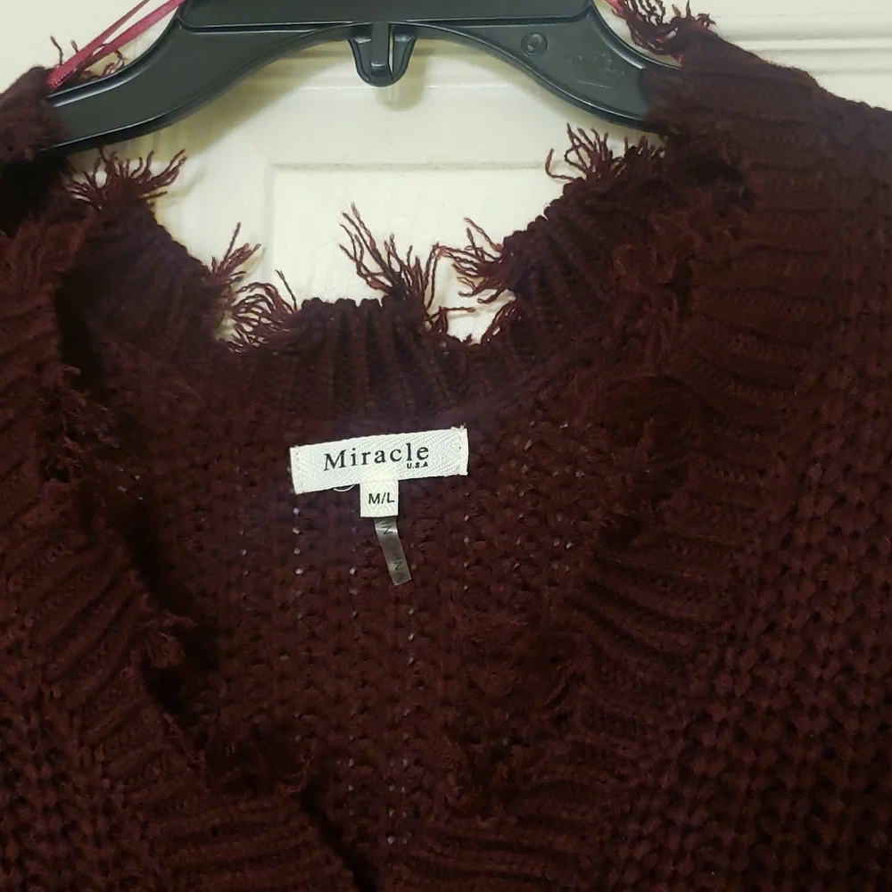 SALE!!💖💞 Miracle Maroon Ripped Oversized V-Neck Sweater - Picture 2 of 6